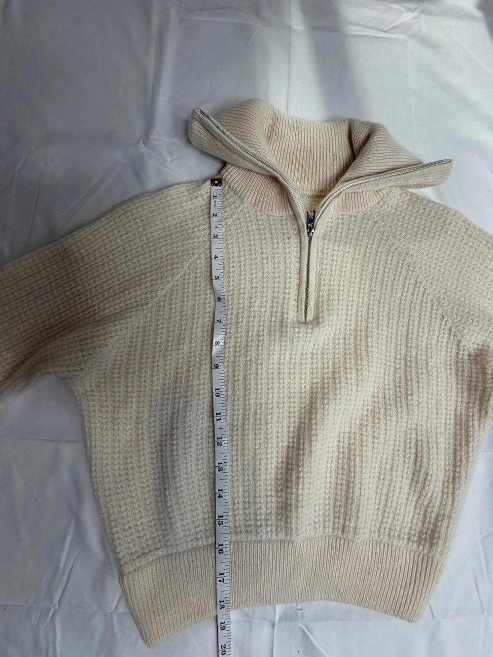 ALO Yoga Cream Half‑Zip Waffle Knit Turtleneck Sweater